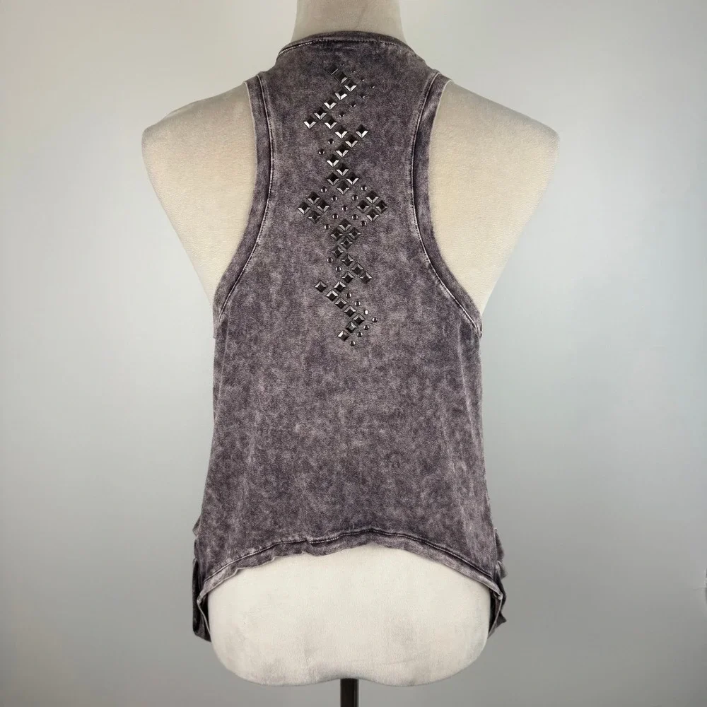 T-Party Studded Acid Wash Open Front Racerback Vest Purple Gray Size Large